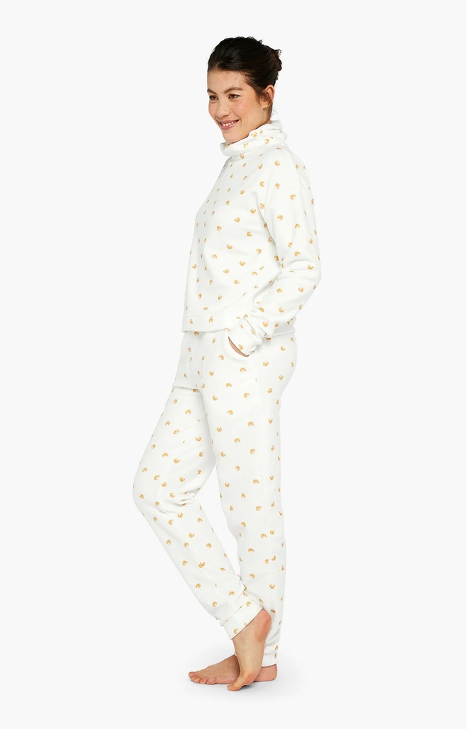 Pyjama long femme en polaire ARTHUR "Croissant" HIL - Ivoire CROIH23