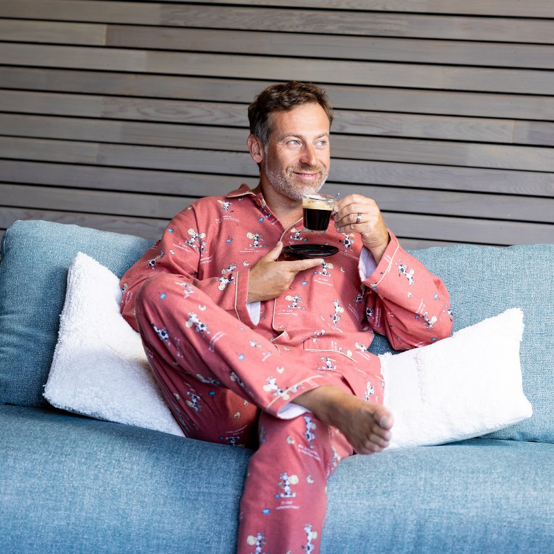Pyjama boutonné adulte en flanelle 100%coton JUSQU'AU LEVER DU JOUR "Vachement Bien" - Terracotta