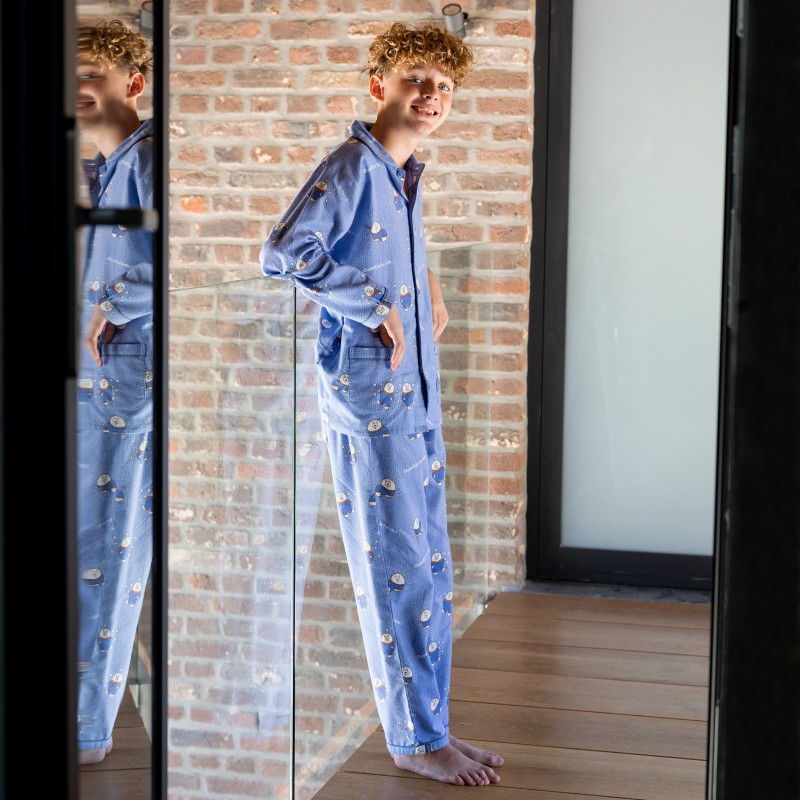 Pyjama boutonné enfant en flanelle 100%coton JUSQU'AU LEVER DU JOUR "Ours, je fonds" - Vista Bleu