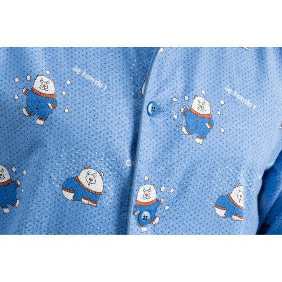 Pyjama boutonné enfant en flanelle 100%coton JUSQU'AU LEVER DU JOUR "Ours, je fonds" - Vista Bleu