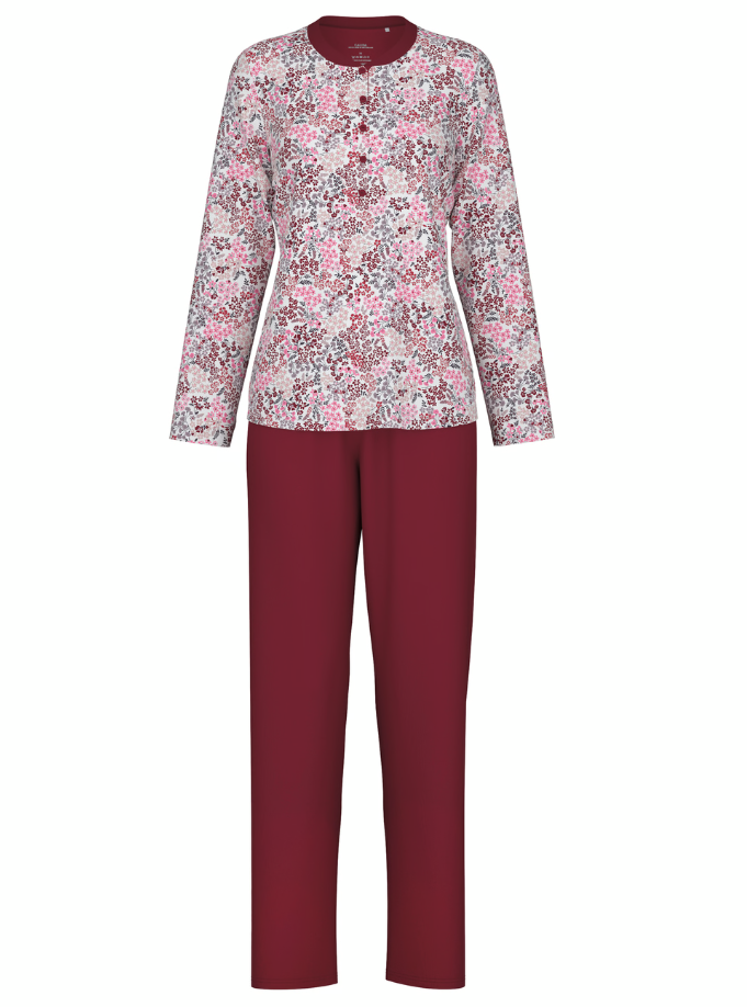 Pyjama dame longues manches CALIDA "Midnight Flowers" 43356 - Mars Red 116