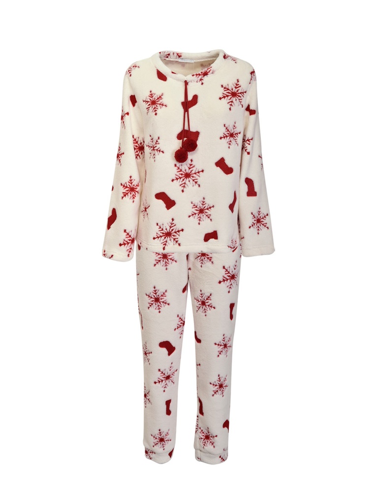 Pyjama long dame VERDISSIMA W3MCG12 - Blanc Motif Rouge