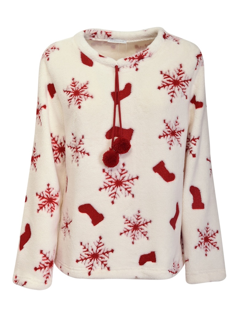 Pyjama long dame VERDISSIMA W3MCG12 - Blanc Motif Rouge