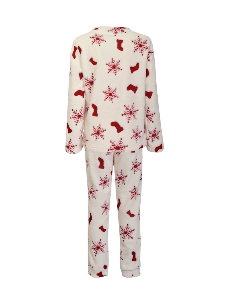 Pyjama long dame VERDISSIMA W3MCG12 - Blanc Motif Rouge