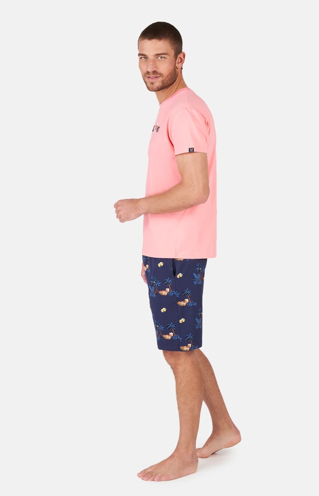 Pyjama short homme coton bio ARTHUR "Sans Pression" PAU - Marine BEERE24