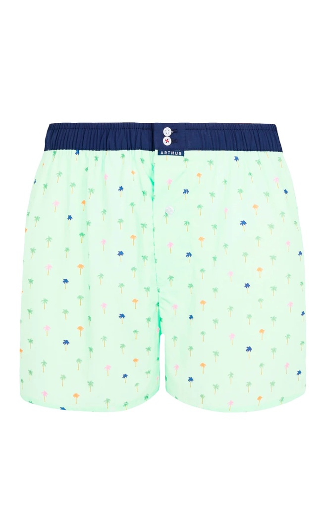 Caleçon américain homme avec maintien 100% coton bio ARTHUR "Le Club" CSP - Vert Motif Palmier 1105E24