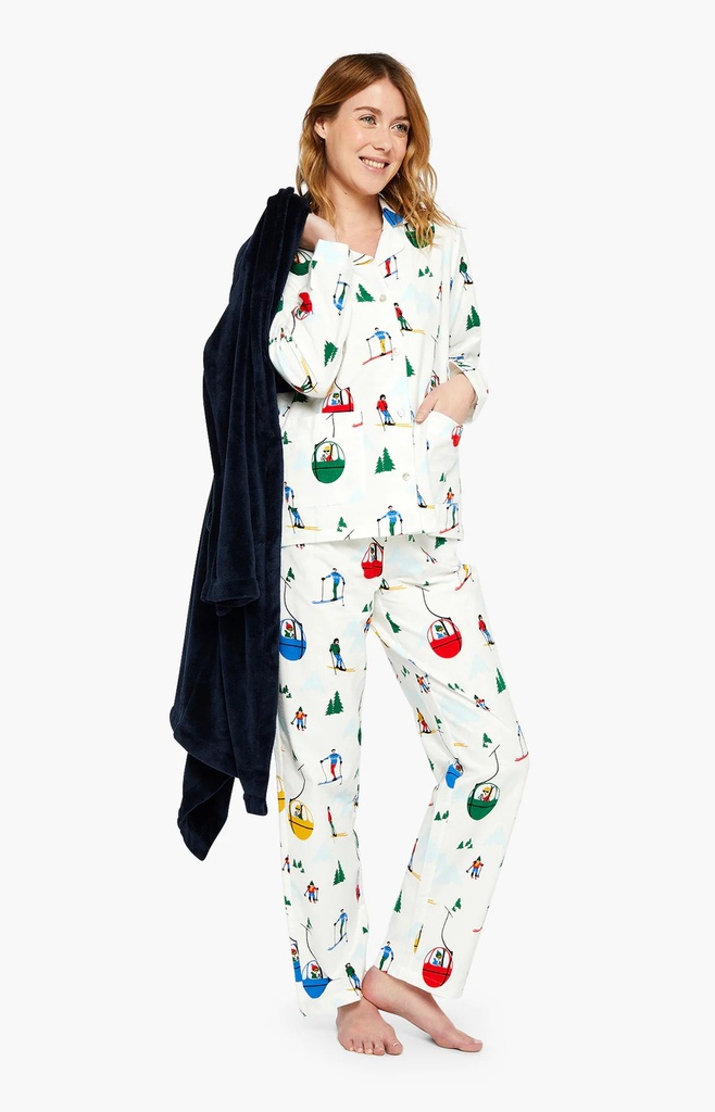 Pyjama long femme boutonné 100%coton pilou ARTHUR PPF - Blanc SKISH23