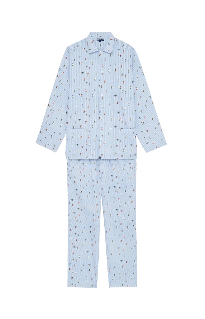 Pyjama long homme boutonné 100% coton en pilou ARTHUR PLC -  Bleu SURFE24