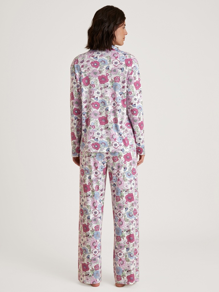 Pyjama dame boutonné 100% coton CALIDA "Spring Flower Dreams" 46353 - Red Violet 276