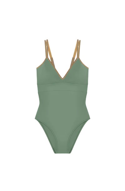 Maillot avec brassière en lurex PAIN DE SUCRE "Loas 61" - Amande