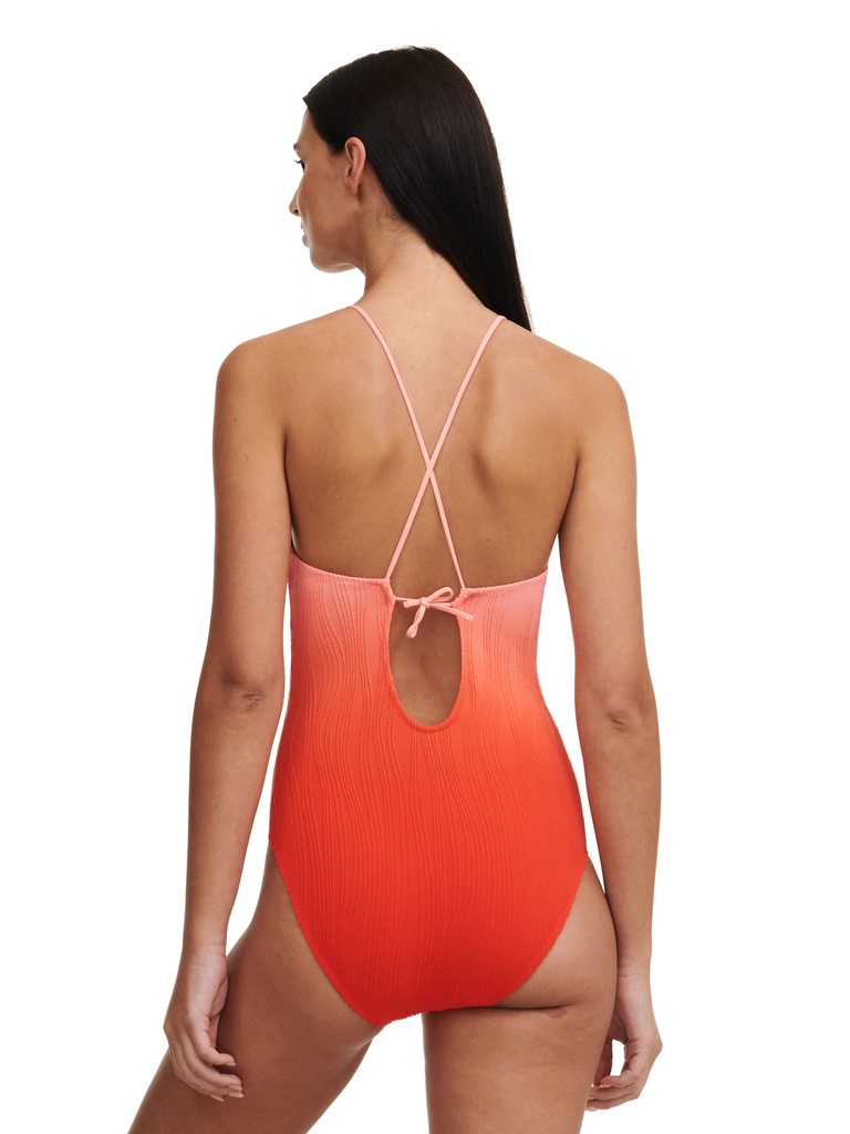 Maillot sans armature plongeant CHANTELLE "Swim One Size" C12VUA - Orange Tie and Dye 0XS