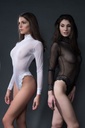 Body sexy transparent tulle & dentelle FOLIES RENAUD "Deborah" 10054C - Blanc