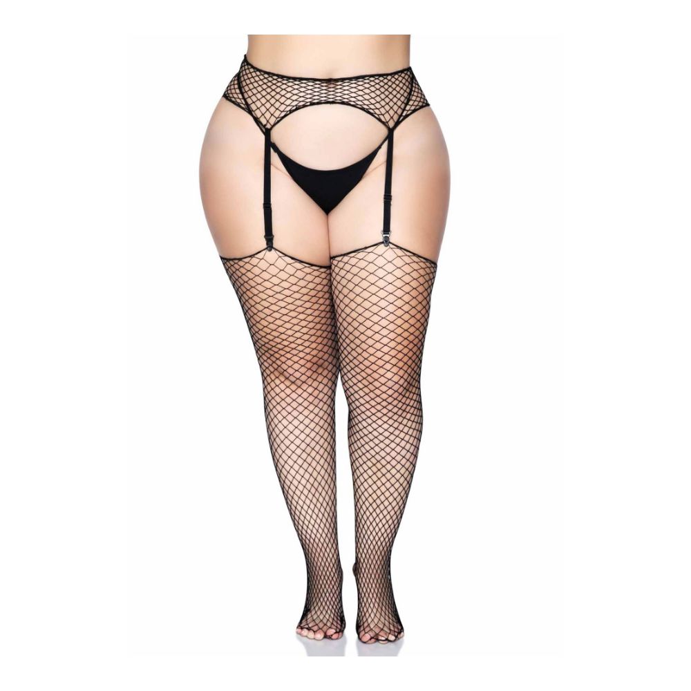 Bas résille sexy & porte-jarretelle - Plus Size - LEG AVENUE 1680Q - Noir 001
