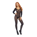 Body entier transparent à manches longues - bodystocking - LEG AVENUE 8297 - Noir 001