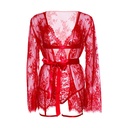 Body string & porte jarretelle & kimono en dentelle sexy - 3 pièces - LEG AVENUE 86123 - Rouge 003