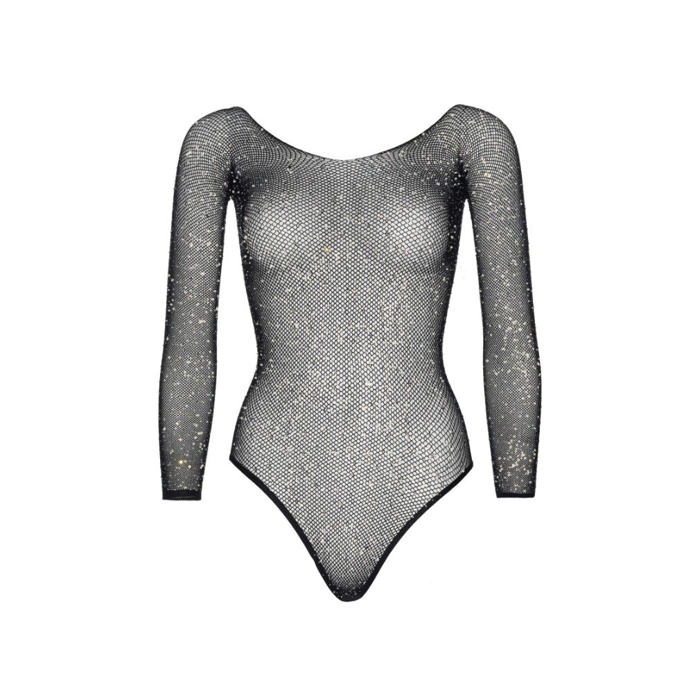 Body string transparent résille et strass LEG AVENUE 89231 - Noir 001