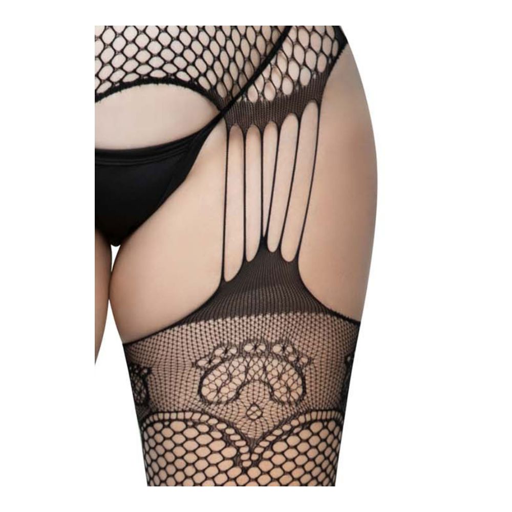 Collant sexy résille & effet porte-jarretelle - Plus Size - LEG AVENUE 1063X - Noir 001