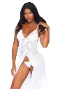 Longue robe fendue dentelle sexy & string - 2 pièces - LEG AVENUE 88018 - Blanc 002