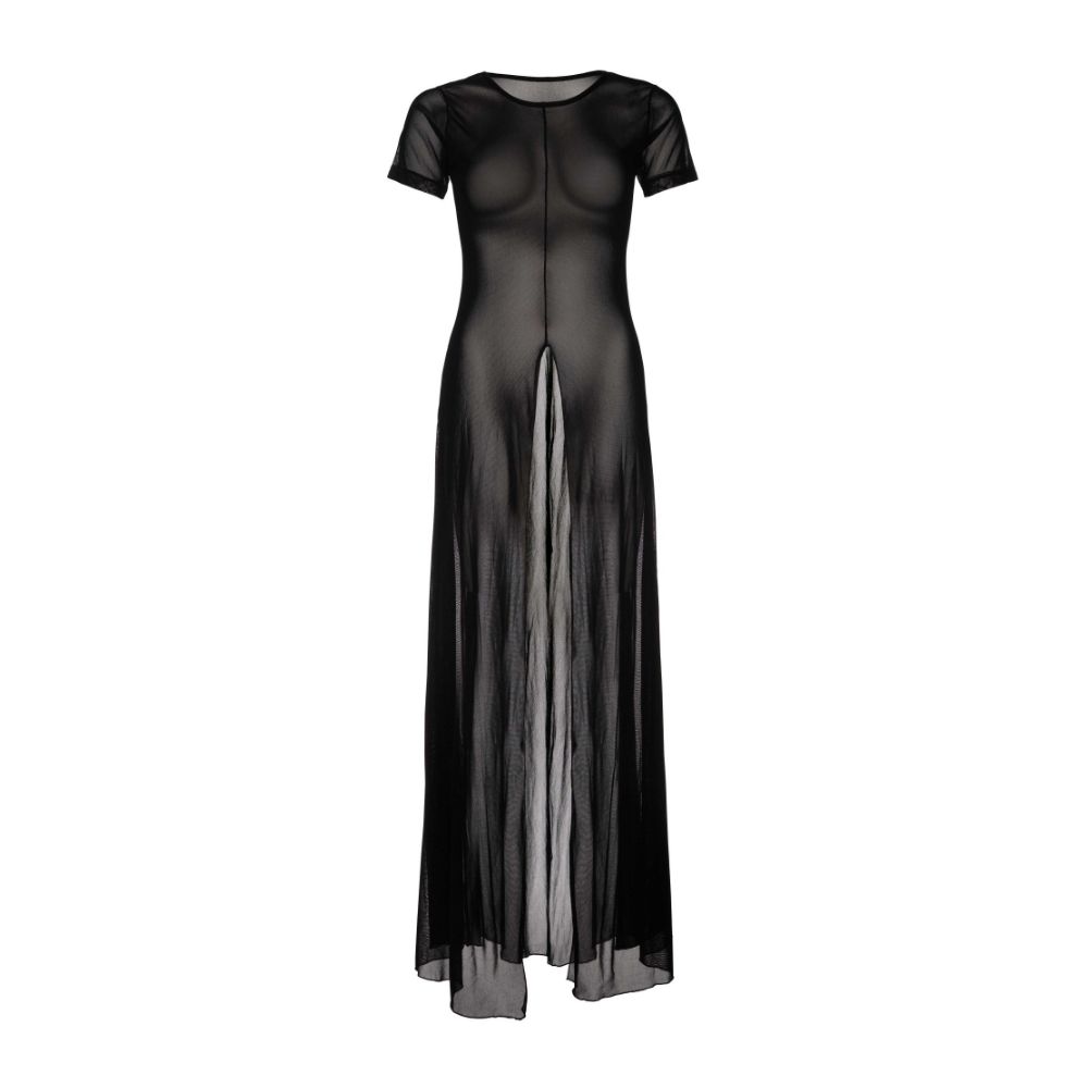 Longue robe transparente sexy ouverte devant LEG AVENUE 86400 - Noir 001