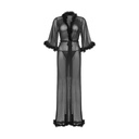 Longue robe voile transparente & boa avec cravate & string - 3 pièces - LEG AVENUE 86111 - Noir 001