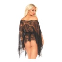 Poncho en dentelle avec ceinture de satin & string sexy - 3 pièces - LEG AVENUE 86104 - Noir 001