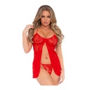 Robe dentelle babydoll transparente sexy & string - 2 pièces - LEG AVENUE 8782 - Rouge 003