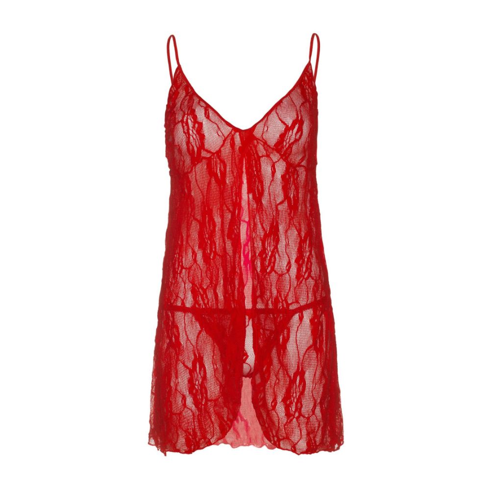 Robe dentelle babydoll transparente sexy & string - 2 pièces - LEG AVENUE 8782 - Rouge 003