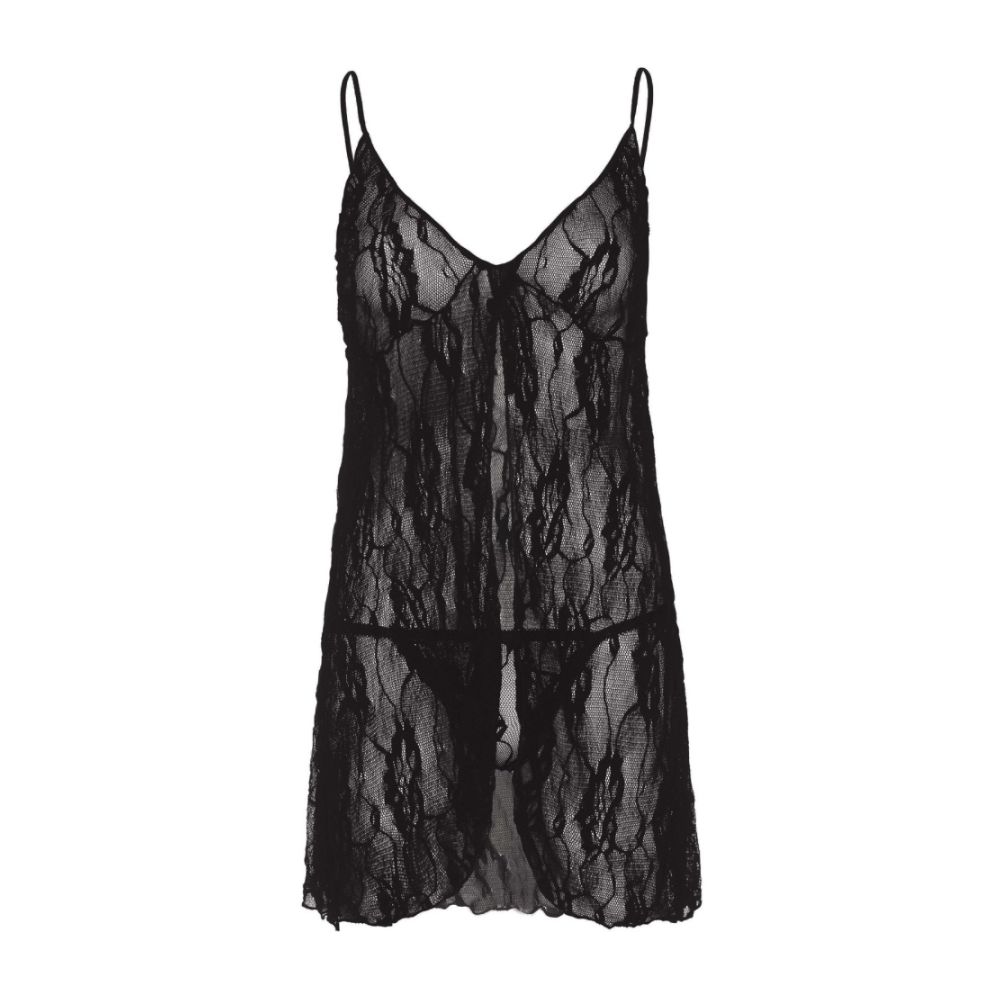Robe dentelle babydoll transparente sexy & string - Plus size 2 pièces - LEG AVENUE 8782Q - Noir 001
