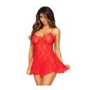 Robe dentelle transparente sexy & string - 2 pièces - LEG AVENUE 8717 - Rouge 003