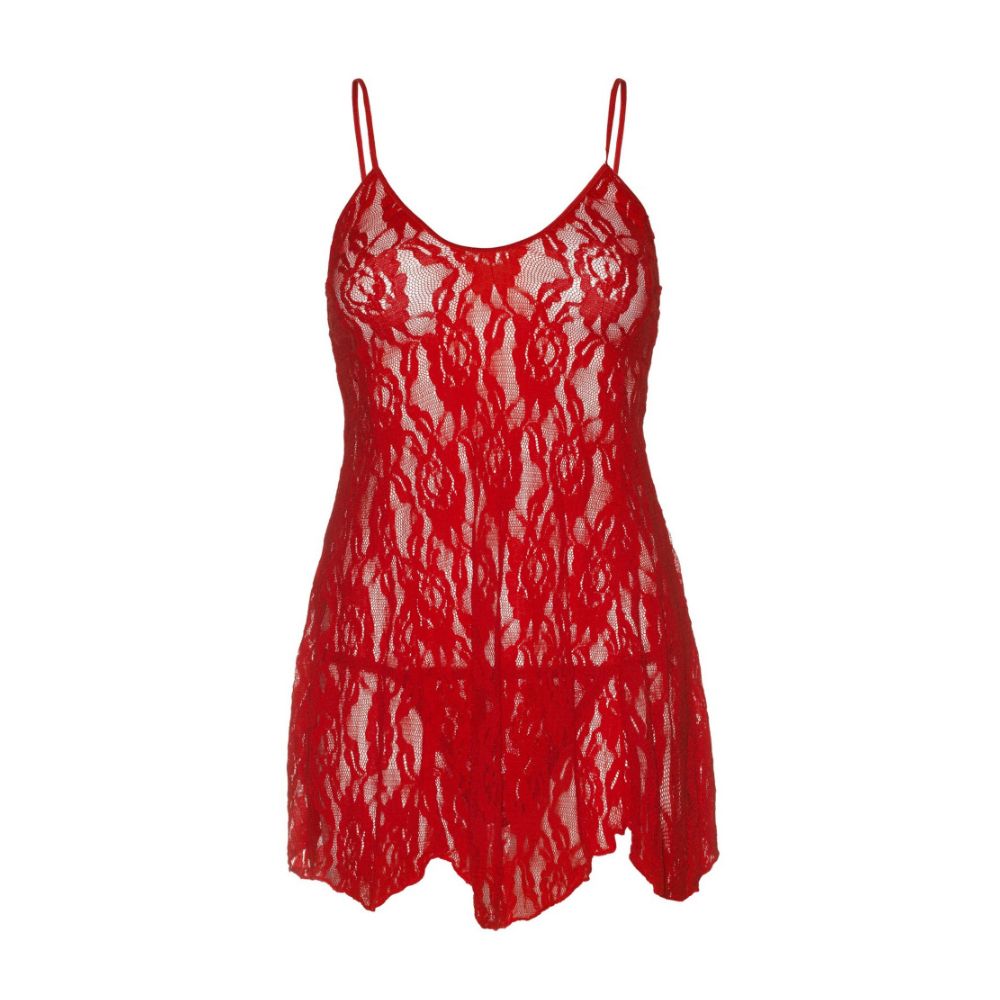 Robe dentelle transparente sexy & string - 2 pièces - LEG AVENUE 8717 - Rouge 003