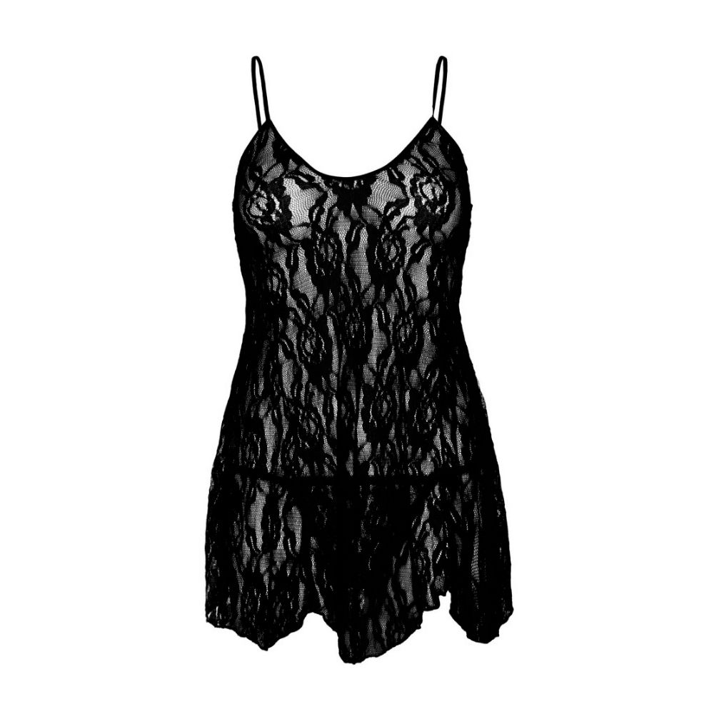 Robe dentelle transparente sexy & string - Plus Size 2 pièces - LEG AVENUE 8717Q - Noir 001
