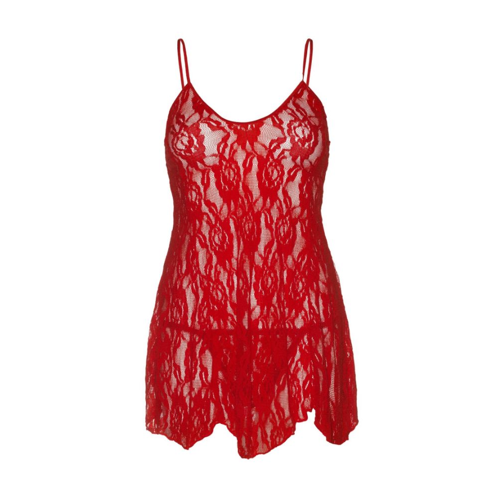 Robe dentelle transparente sexy & string - Plus Size 2 pièces - LEG AVENUE 8717Q - Rouge 003