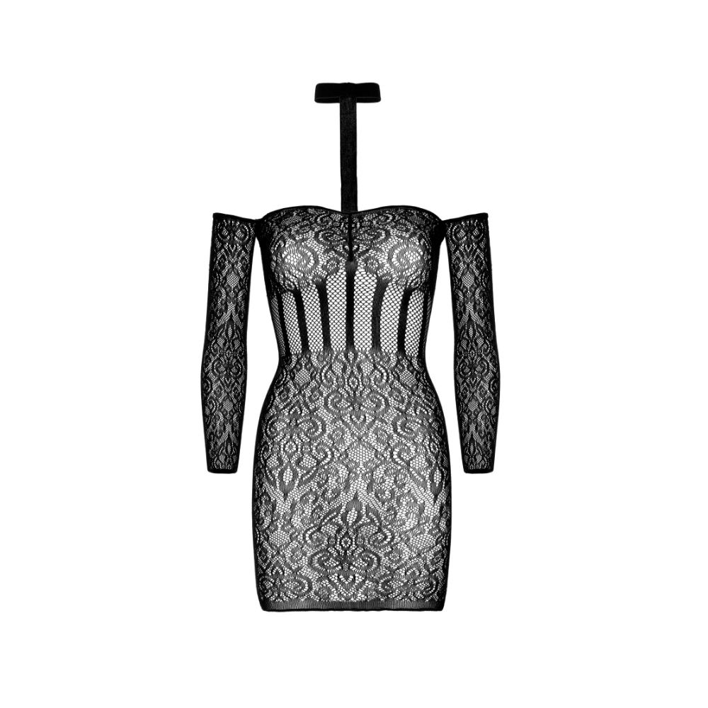 Robe sexy dentelle et résille transparente LEG AVENUE 86966 - Noir 001