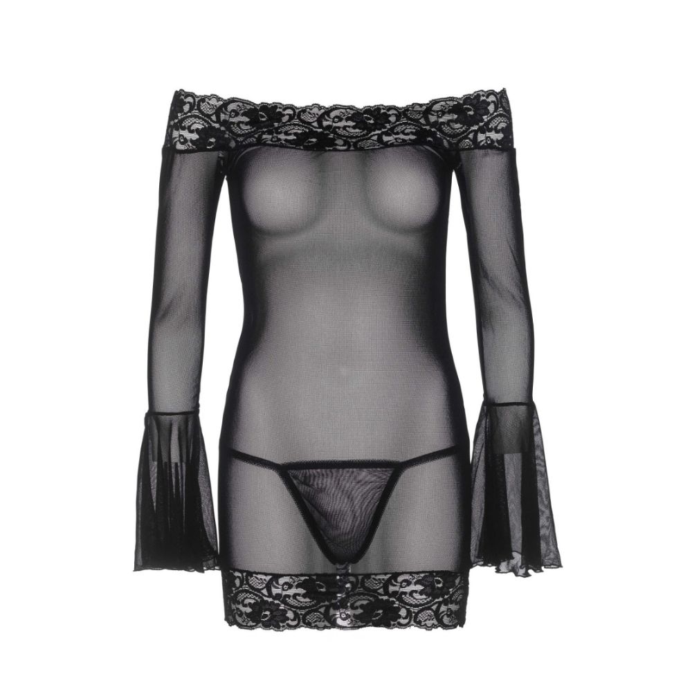 Robe transparente sexy & string - 2 pièces - LEG AVENUE 86003 - Noir 001