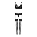 Soutien-gorge & string & porte jarretelle sexy - 3 pièces - LEG AVENUE 89293 - Noir 001