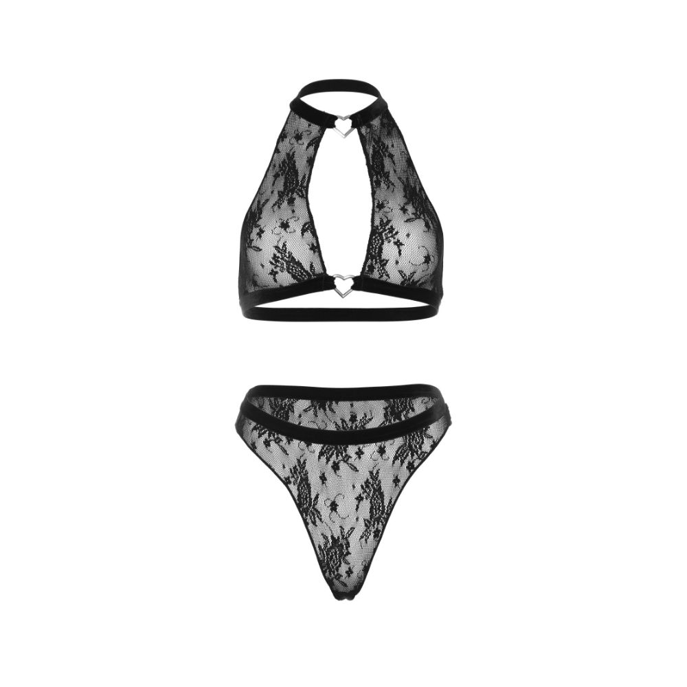 Soutien-gorge transparent sexy & string dentelle LEG AVENUE 86116 - Noir 001
