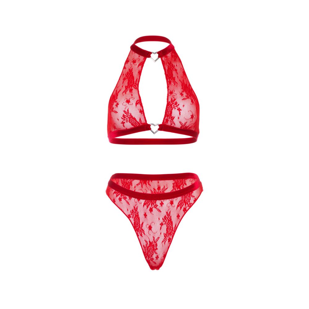 Soutien-gorge transparent sexy & string dentelle LEG AVENUE 86116 - Rouge 003