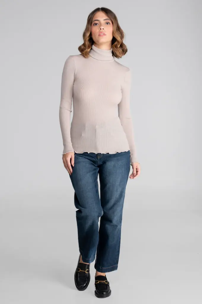 Sous pull à côte laine & soie OSCALITO 3438 - Beige 385