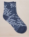 Chaussettes dame coton Bord Roulé BLEU FORET "Velouté Fantaisie" FBU6535 - Bleu Ardoise Coraux ET4