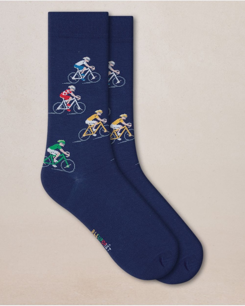 Chaussettes homme fantaisie BLEU FORET "Coton" 7084 - Encre Cyclistes JI8