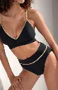 Bas de Bikini taille haute & bias doré  PAIN DE SUCRE "Torio 61" - Noir 