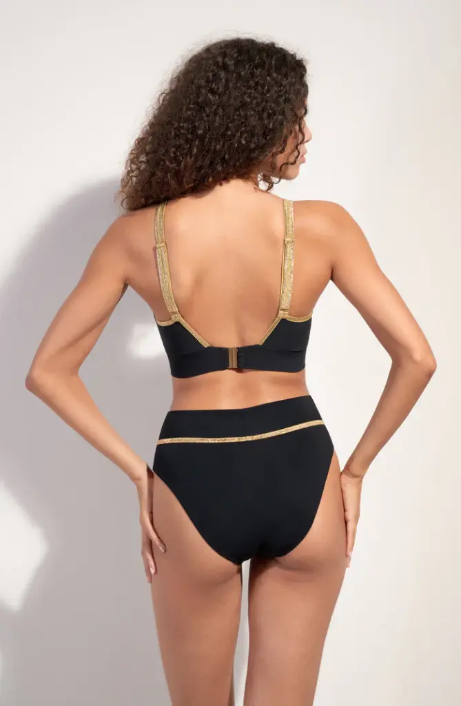 Bas de Bikini taille haute & bias doré  PAIN DE SUCRE "Torio 61" - Noir 
