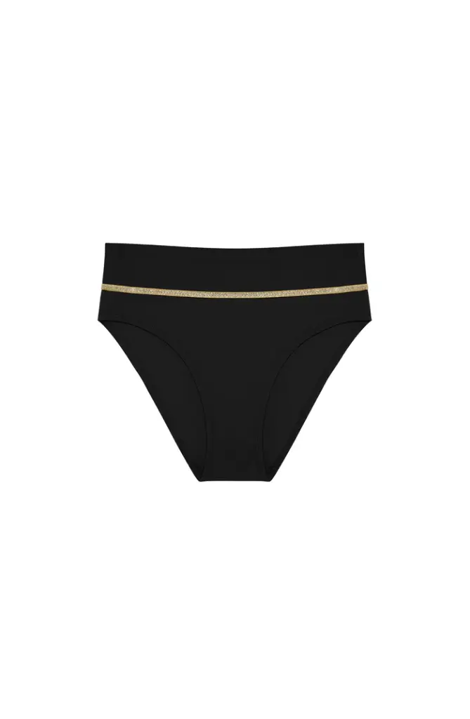 Bas de Bikini taille haute & bias doré  PAIN DE SUCRE "Torio 61" - Noir 