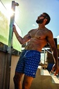 Short de bain avec maintien intégré DAVID MAN "Palm Tree" DM25-026 - Bleu Multicolor MLT