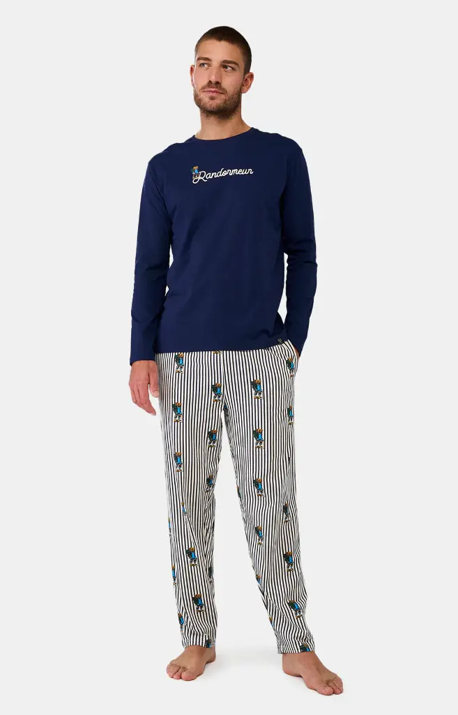 Pyjama long homme 100% coton bio ARTHUR "Randormeur" ULY - Marine RANDE25