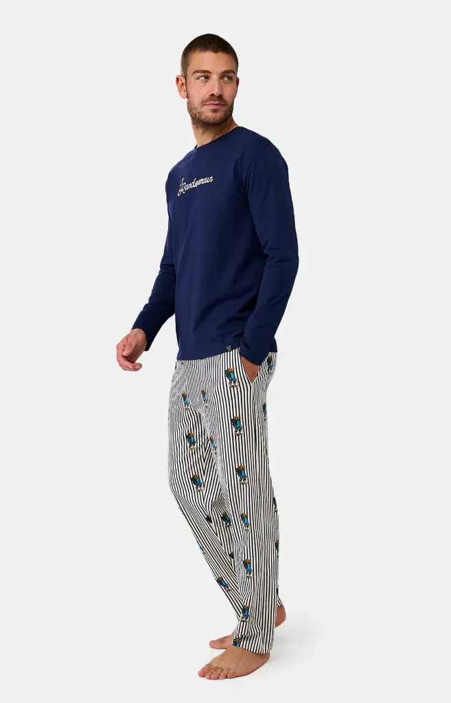 Pyjama long homme 100% coton bio ARTHUR "Randormeur" ULY - Marine RANDE25