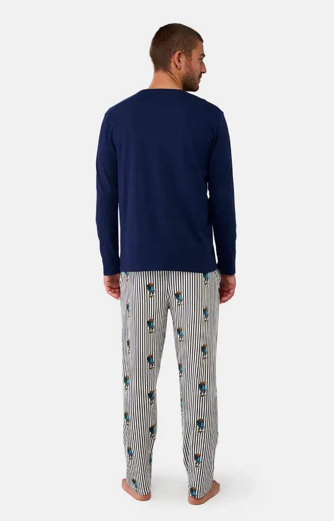 Pyjama long homme 100% coton bio ARTHUR "Randormeur" ULY - Marine RANDE25