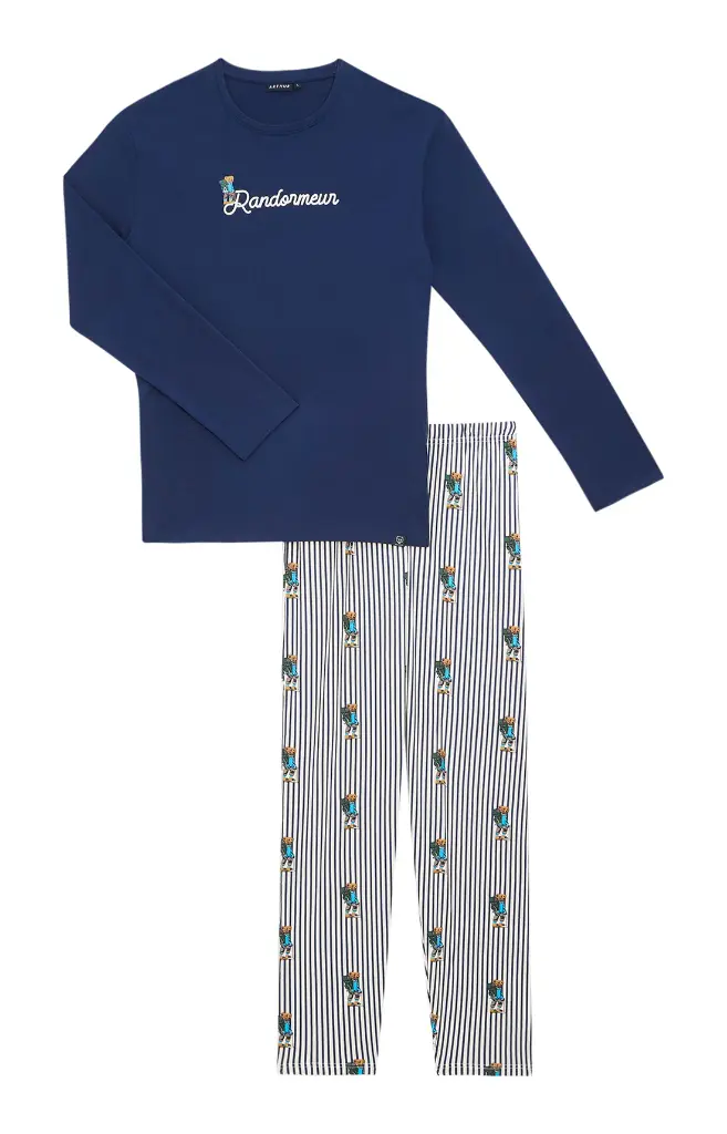 Pyjama long homme 100% coton bio ARTHUR "Randormeur" ULY - Marine RANDE25