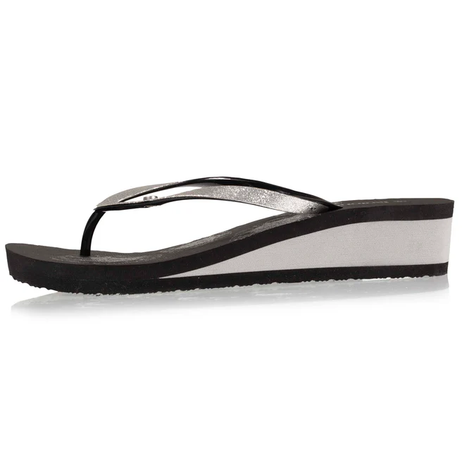 Thongs femme tige paillettes talon 4cm ISOTONER 94612 - Noir Gris AAG