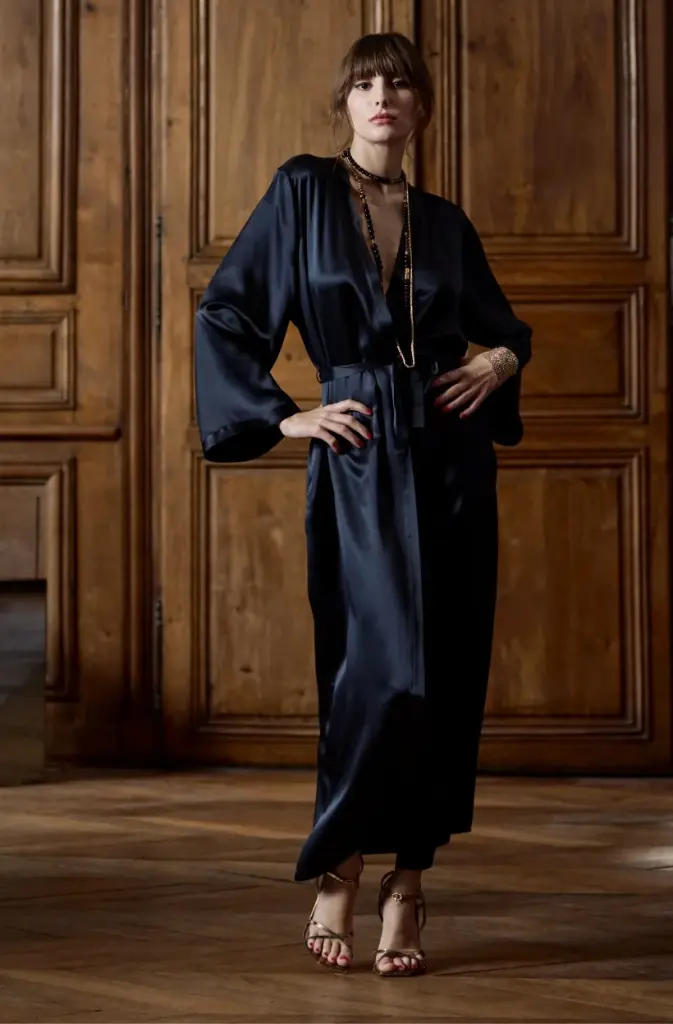 Peignoir long en soi MARJOLAINE "Tracy" 3TRA2210 - Noir 0004